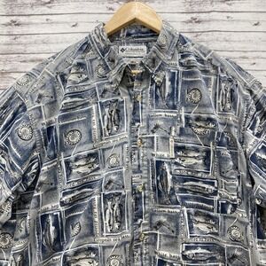 Columbia Button Shirt Men's Large Blue Sportswear Fishing Camp Short Sleeve